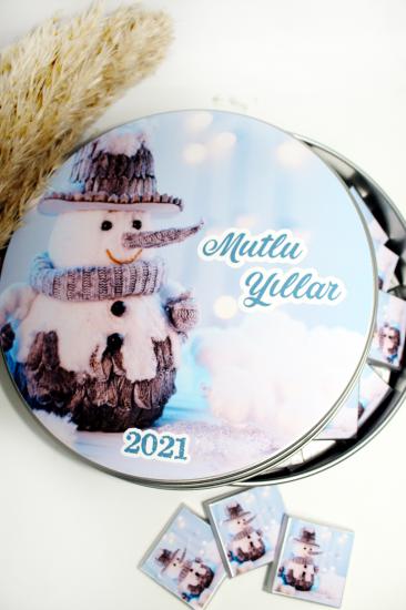 Yeni Yıl 2021 Kardan Adam Metal Kutulu Yılbaşı Hediye Çikolata 